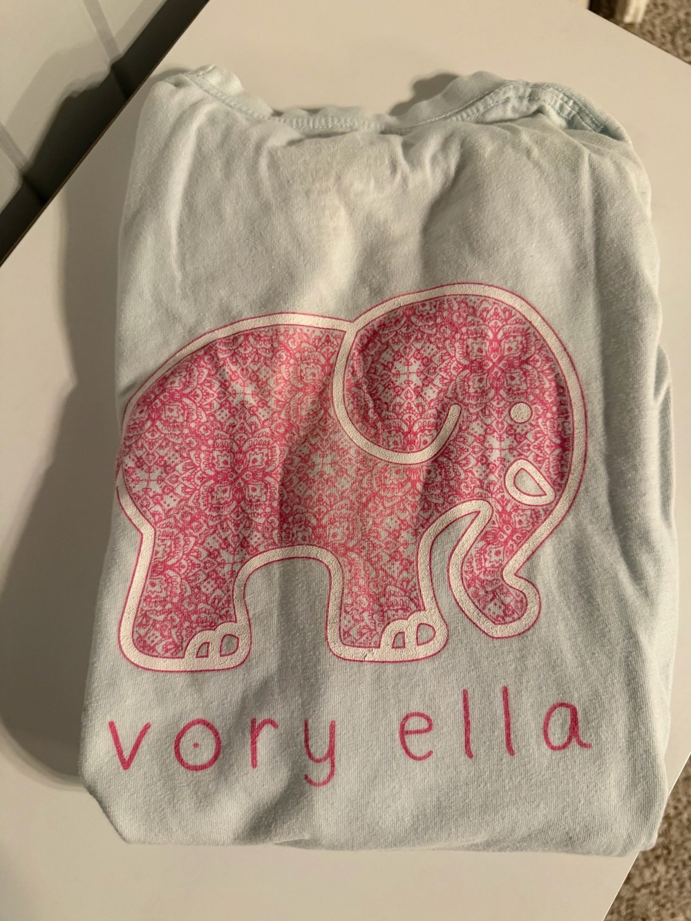 ivory ella Light Blue Long Sleeve Tee with Pink Elephant Graphic